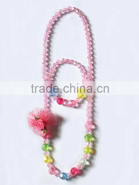 Candy colorful beaded necklace bracelet set with silk flower for kids