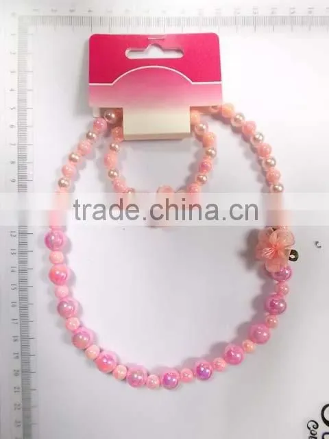 Cute children multicolor beaded necklace bracelet set with flower