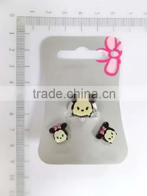 Cute acrylic carton animal earring and ring set for kids