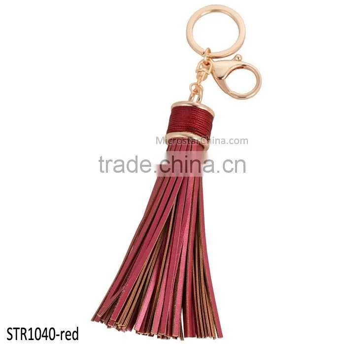 20cm PU leather Tassel keychain in stock 6 colors plated gold key chain