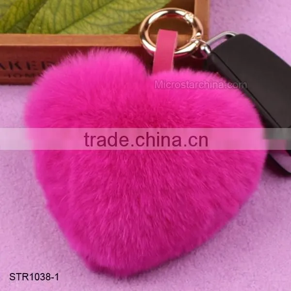 Top Quality Real Rex Rabbit Fur Pom Keychain Heart Shape Keychain