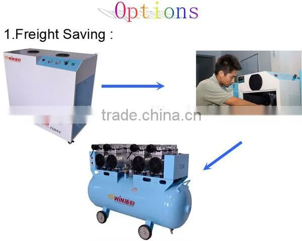 silent box type oil free reciprocating air compressor with 120L stainless steel tank