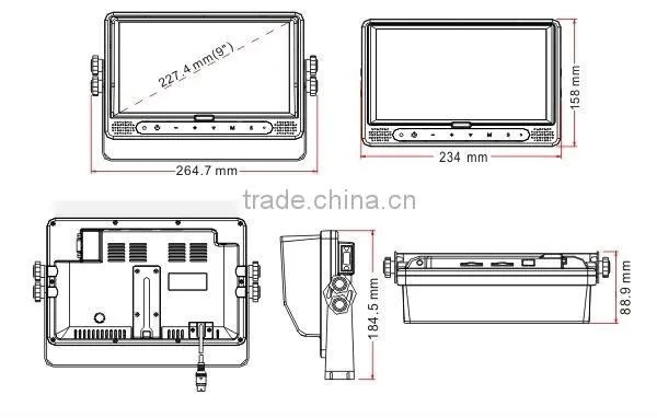 9 inch lcd bus monitor with 4 AV input
