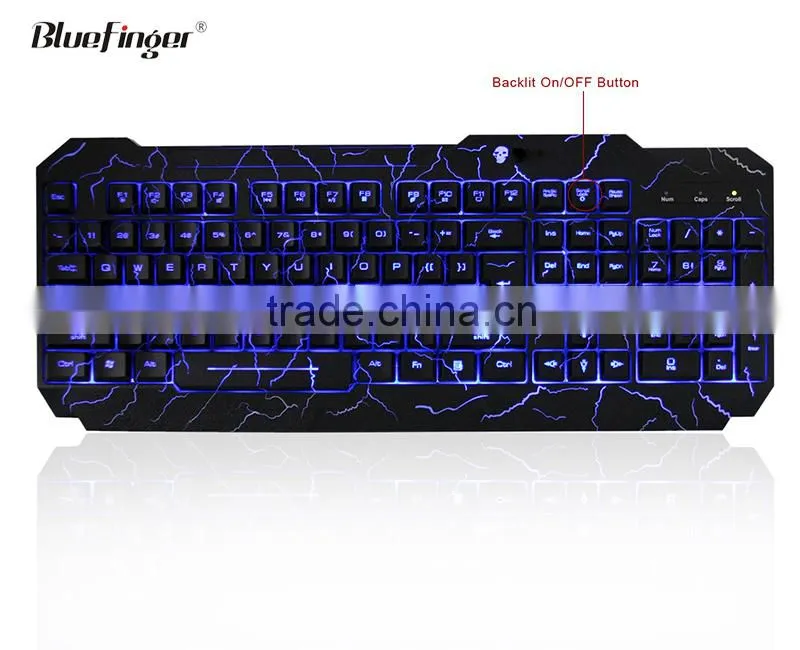 USB Wired Blue LED Backlit computer Keyboard with Cool Crack parttern
