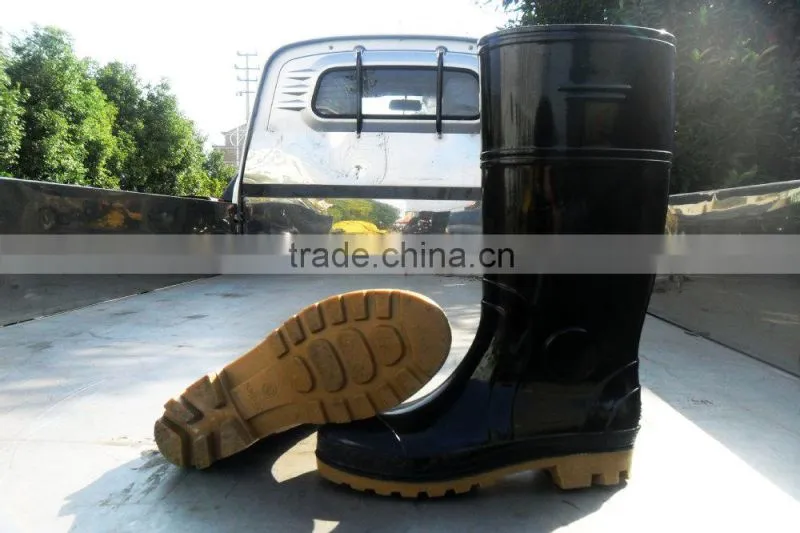 Black PVC Safety boots rain boots gumboots with steel toe cap and steel plate mid-sole