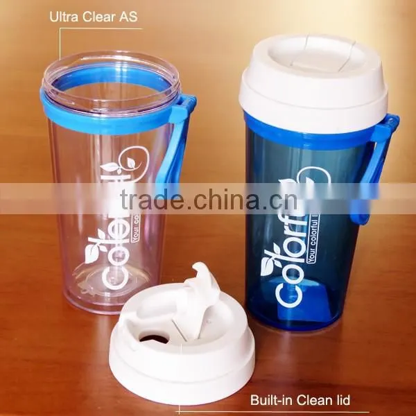 380ML clear plastic tumbler on-the-go with carrying hook