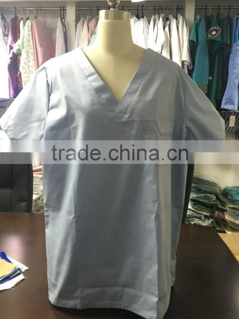 2016 HotSelling Fashion Style plain woven hospital use OEM/cheap medical polyester cotton short sleeve scrubs with high quality