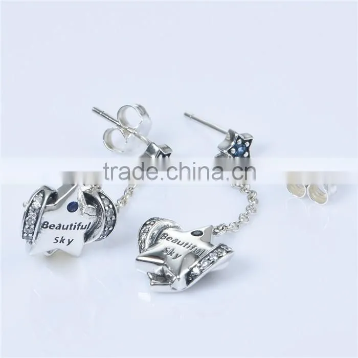 Long Fashion Design Raw Material Engraved Hanging Pave Diamond Earrings
