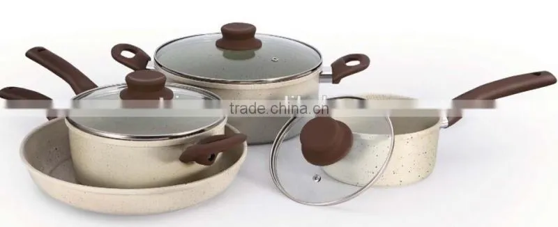 forged carbon steel marble coating 7pcs cookware set with softtoch handle