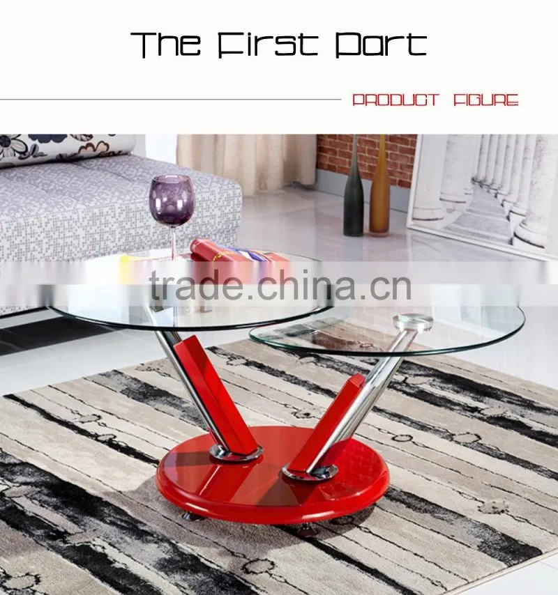 Modern Design Special Shape Revolve Transparent Coffee Table Glass Top Wood legs