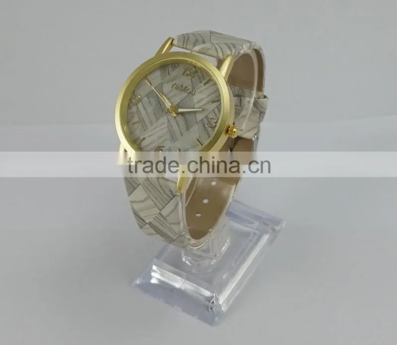 Cheap top sell leather WOODEN print fashion unisex wrist watches