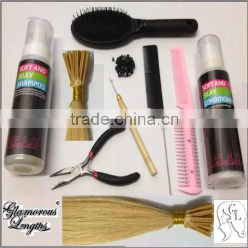 Fashion 12 Pcs Hair Extension Hook Pulling Tool Needle Threader Micro Rings Beads Loop Wooden Handle With Iron Wire Hotting