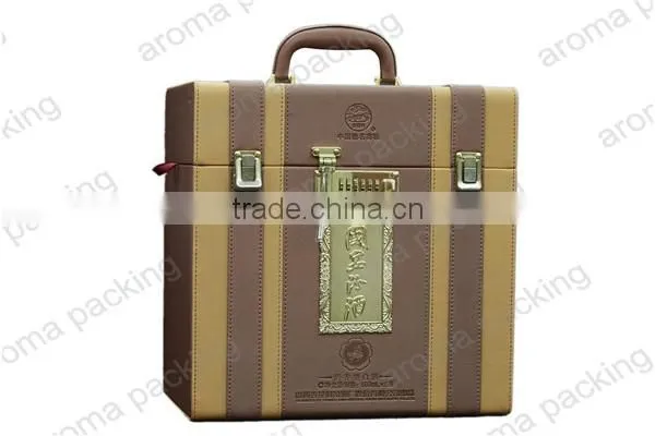 custom design luxury leather wine box with handle