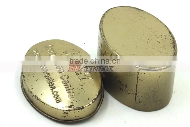 Gold Gift Jewerly Ellipse Shape Tin Box with Hinged Lid