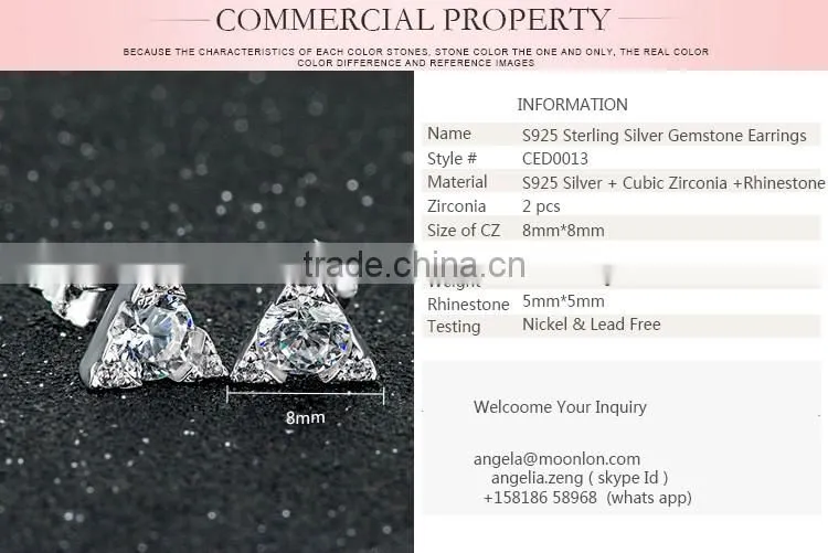 Fashion geometric figure sterling silver gemstone stud earrings for stylish women