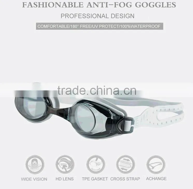 2015 best UV-shield mirror coated swimming glasses with100% silicone strap