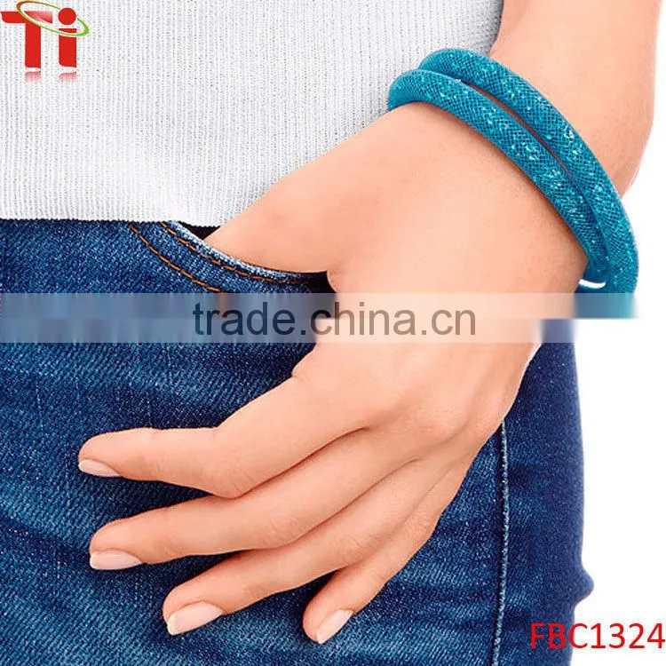 Fashion Nice Blue Stardust Crystal Wrap Mesh Magnetic Clasp Double Bracelet