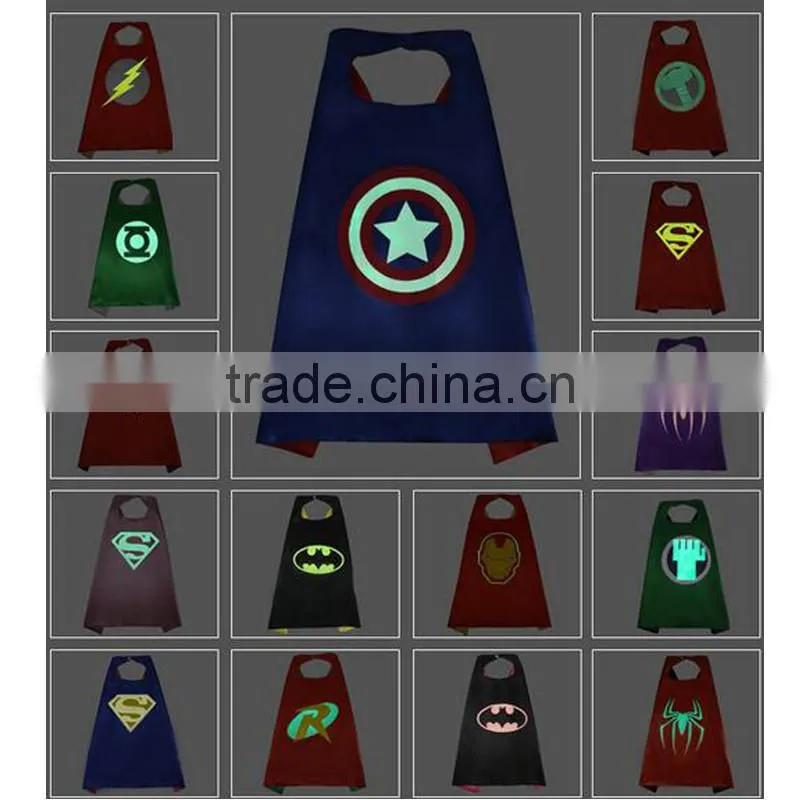 Quality Customized Luminous Logo Printing Glowing in Dark Superhero capes and mask