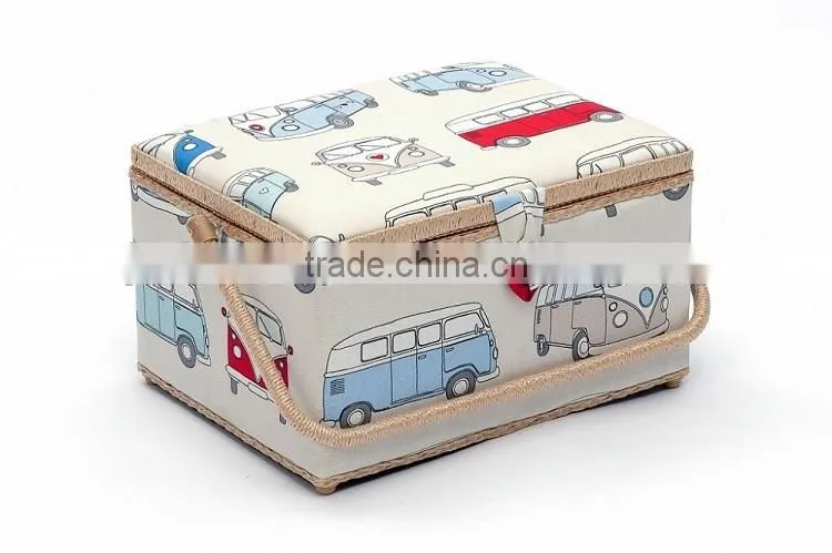 Floral Print Wooden Sewing Tool Box w/ Accessories