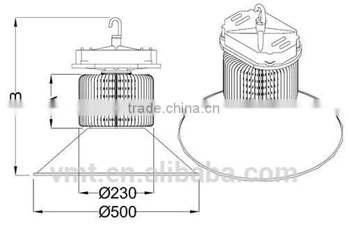 VMT 200W aluminum led high bay light round finned copper hot pipe heatsink