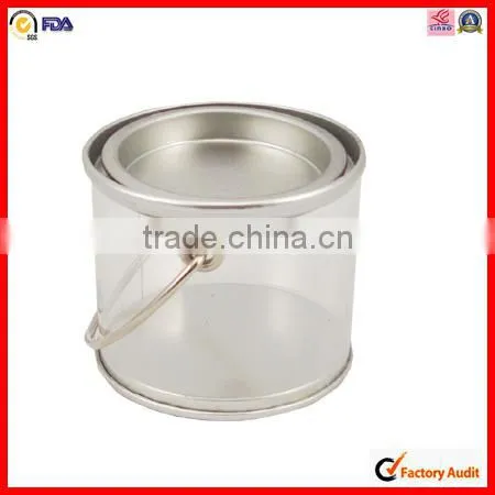 round and handle hot sale metal pvc transparent tin box