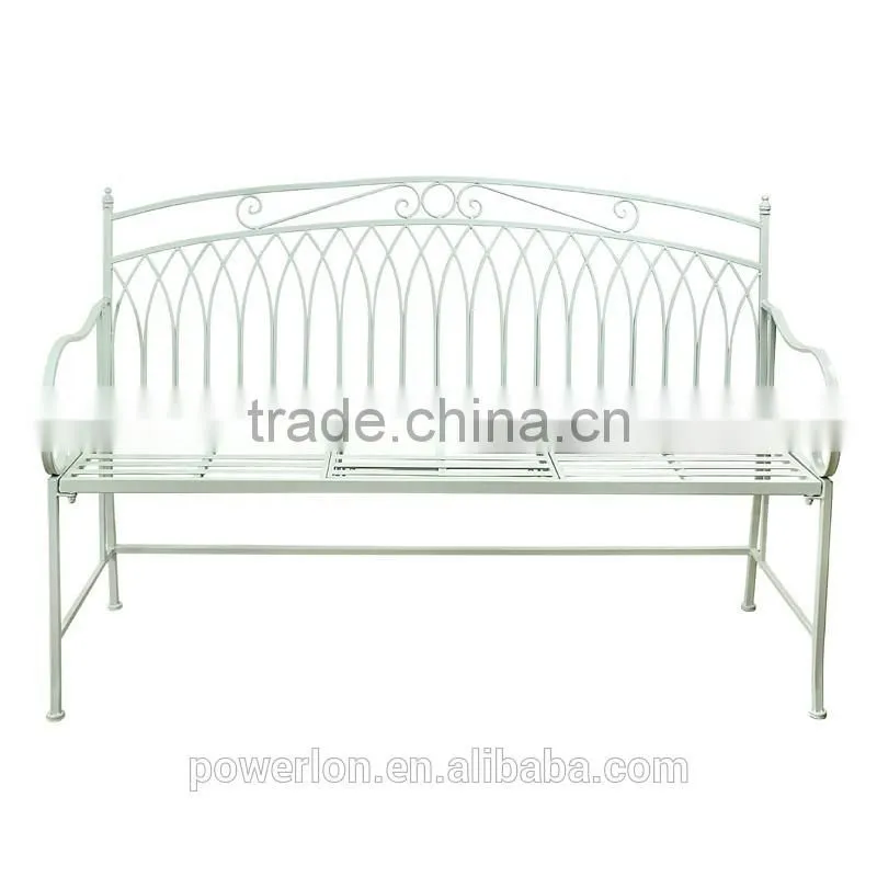 POWERLON Vintage Blue Iron Metal Bench with Small Table Outdoor Patio Benches