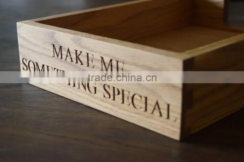 High Quality Finger Joint Wooden Napkin Box Oak Vintage Look Paper Holder with Laser Logo