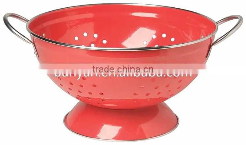 Round Metal Self Draining Pasta Bowl Kitchen Food Washing Strainer Vegetable Conlander