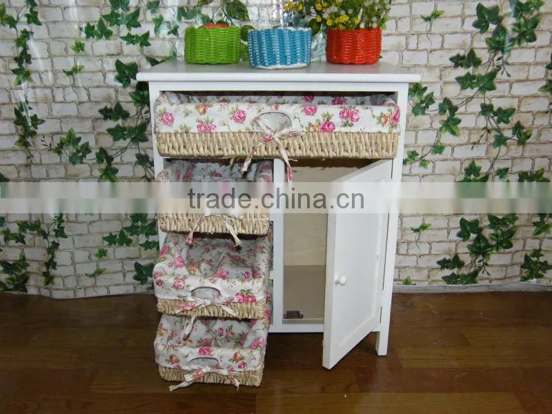 country style modern design tall white wooden cabinet with 4drawer and one door