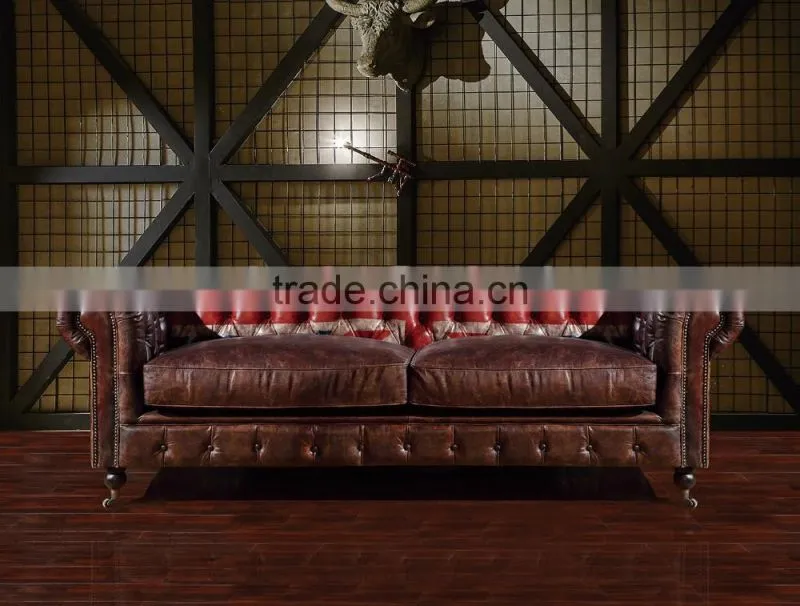 America style high end vintage retro style genuine leather sofa S106#