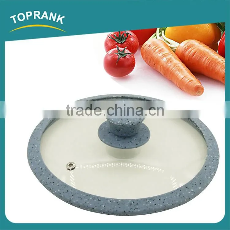 Kitchen cooking marble printed silicone edge tempered glass frying pan lid