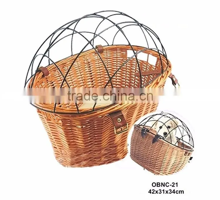 Traditional handmade cheap large bike basket dog carriers wicker bike basket with cover