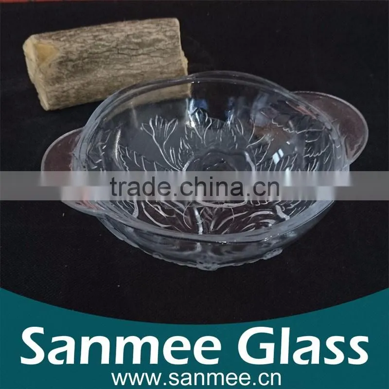 Engraved Flower Pattern Glass Candy Bowl Glass Sugar Bowl