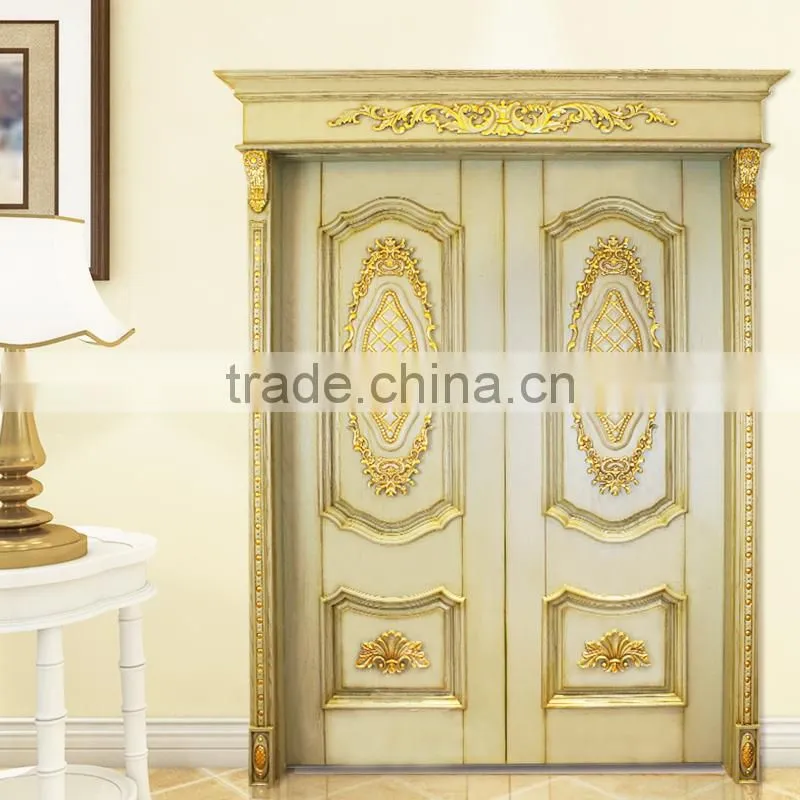 Luxurious Imperial Gold and White Solid Wood Artistic Carving Swing Single Door BF12-05234a