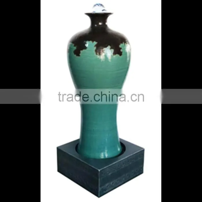 Green glaze ceramic big beauty silver bottom water fountain with crystal ball