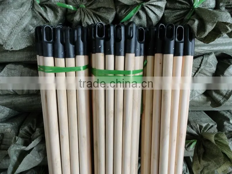 Wood Broom Handle Clear Plastic Black Hooks