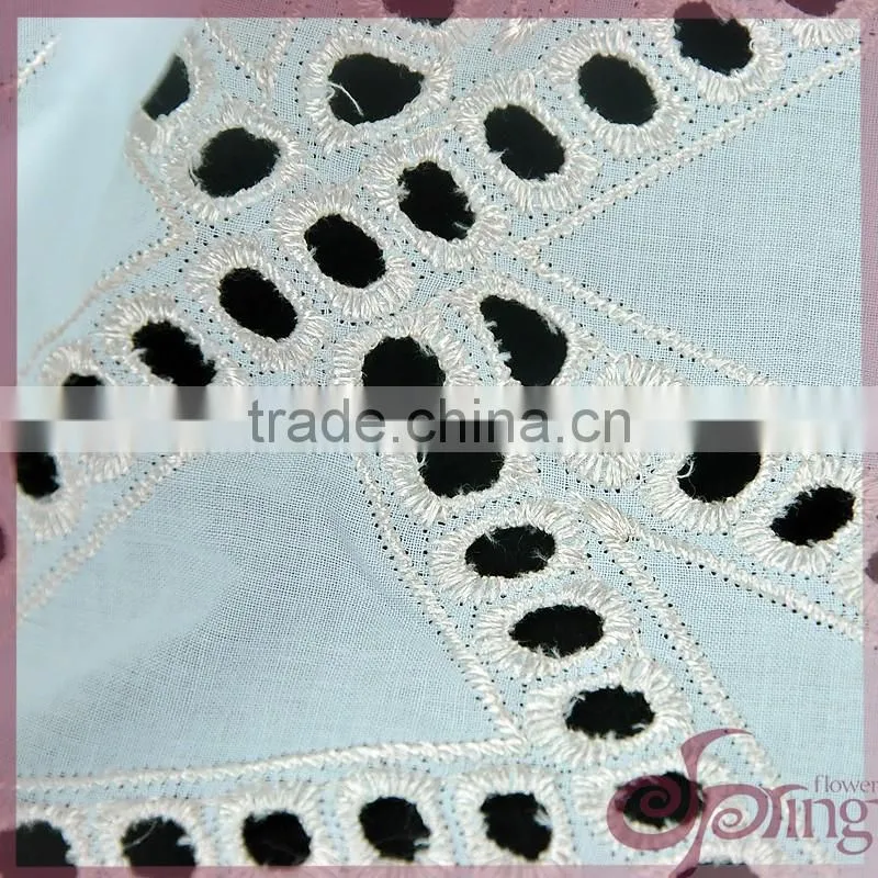 Geometric cotton embroidery fabric, hollow out embroidered metallic cotton lace fabric