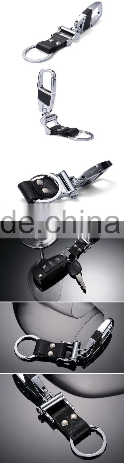 Top Selling Fashion Luxury Alloy Car Black Genuine Top Cow Leather Keychains High Quality Popular Silver Ring Gift Key Chain