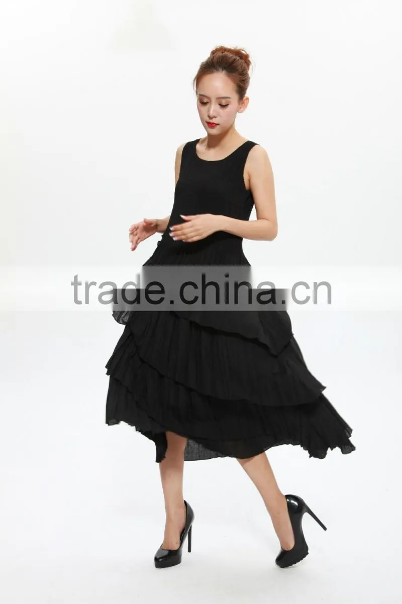 Pleat ladies sleeveless vest dress new design cake dresses