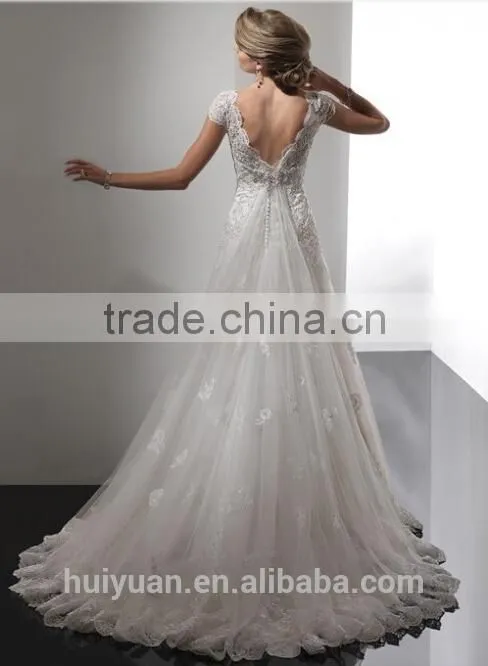 2016 cap sleeve sexy low back lace wedding dress pattern
