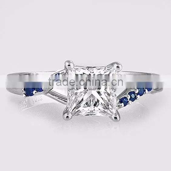Simple design in stock sterling silver jewelry square diamond finger ring for women