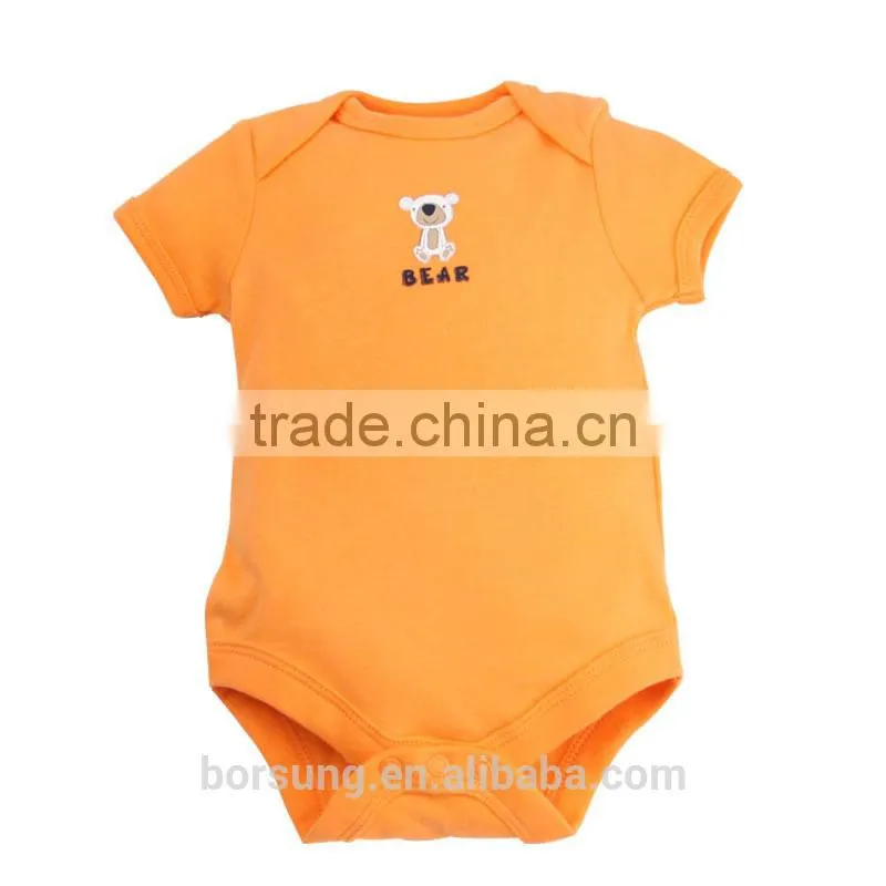 2015 fashion spring summer 100% cotton boys Bodysuits orange printed bear Newborn Baby Clothes baby romper