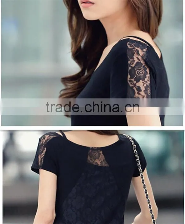 Moq.1pc lace design hollow stitching slim simple blank korean t shirt,Summer style t shirt,t shirt design