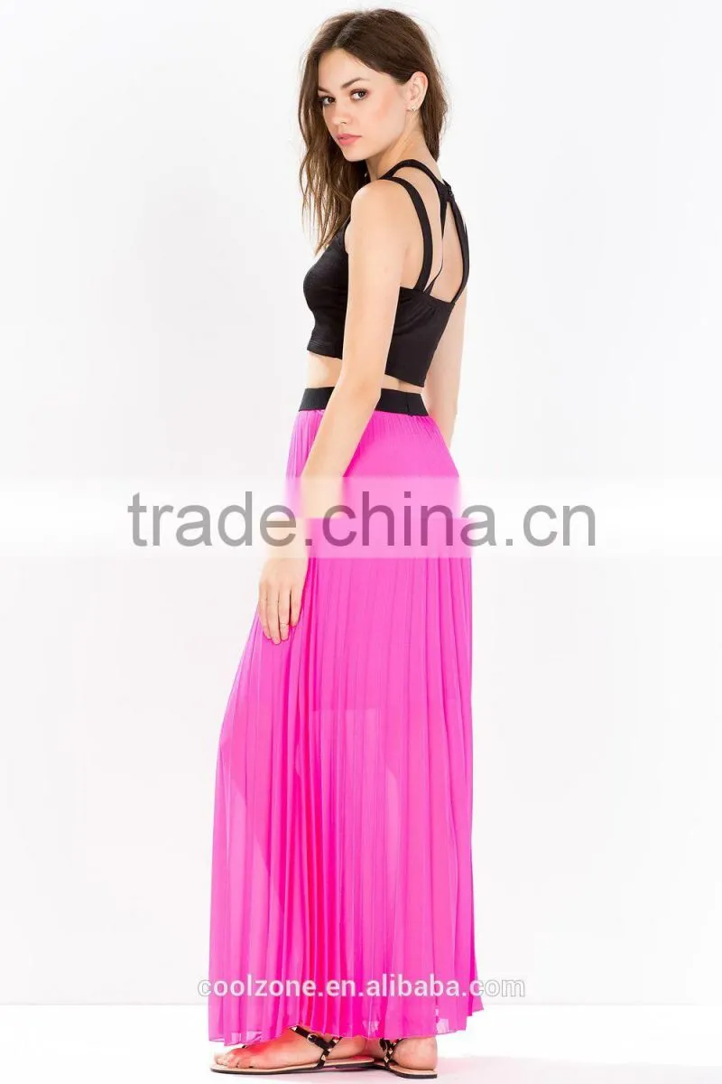 Partially lined perfect pleated long skirt sexy chiffon maxi skirts