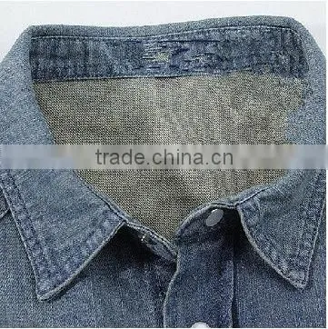 2016 new double pockets slim fit stone washed denim shirt for man