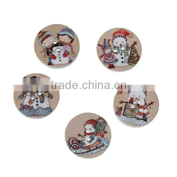 Wood Sewing Buttons Scrapbooking 2 Holes Round At Random Christmas Snowman Pattern