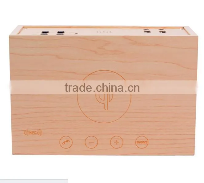 Hot selling wooden bluetooth speaker with digital led Desk clocks with alarm
