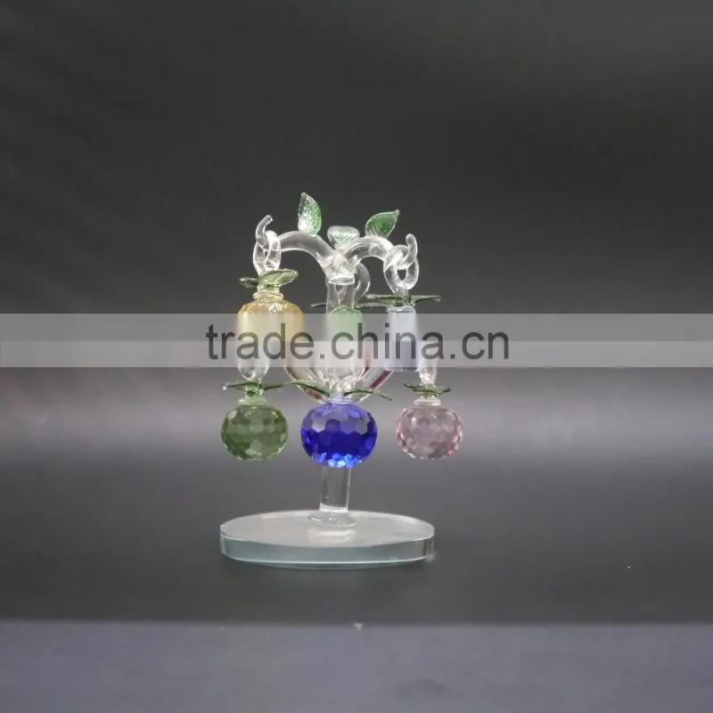 High Quality Faceted crystal apple tree with metal leaf Crafts