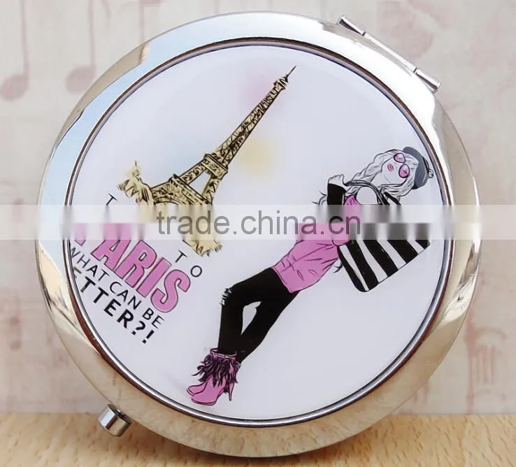 2015 New Vintage Double Sides Portable Foldable Pocket Metal Makeup Compact Mirror Woman Cosmetic