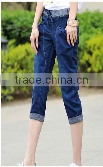 2014 hot sale new design denim jogging three quarter Haren jogging pants